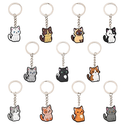 11 шт. 11 цвета подвесные брелки из ПВХ в форме кошки, с кольцом для ключей из сплава, платина