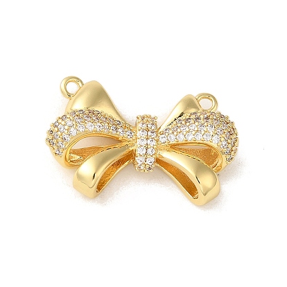 Rack Plating Brass Micro Pave Clear Cubic Zirconia Pendants, Long-Lasting, Lead Free & Cadmium Free, Bowknot
