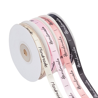 Printed Polyester Ribbon, Word Handmade Pattern, for Gift Packing, Party Decoration