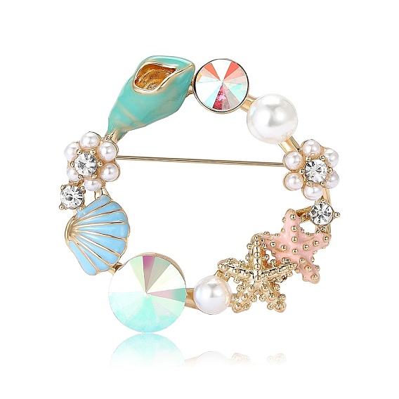 Кольцо с эмалевой булавкой в виде раковины и морской звезды, Брошь из сплава со стразами для рюкзака, с имитацией жемчужина бисера