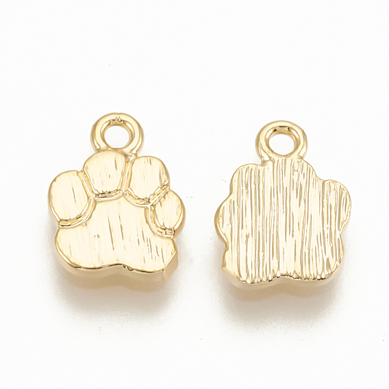 Brass Charms, Dog Paw Prints, Nickel Free, Real 18K Gold Plated