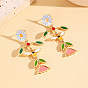 Zinc Alloy Enamel Stud Dangle Earrings, Flower