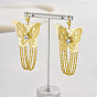 Iron Filigree Butterfly Dangle Leverback Earrings, Chains Tassel Earrings