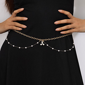 Цинковый сплав с пластиковой цепочкой из жемчужин, двухслойные цепочки на талию и живот для женщин, белые