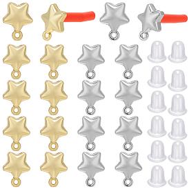 40Pcs 2 Colors Star Alloy Stud Earring Findings, with Loop, Platinum, with 80Pcs Plastic Ear Nuts