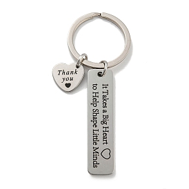 Cadeau de la fête des enseignants 201 mot en acier inoxydable merci porte-clés, avec les principaux anneaux de fer