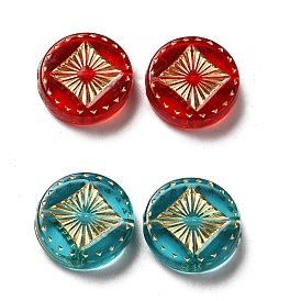 Transparent Plating Acrylic Beads, Golden Metal Enlaced, Flat Round