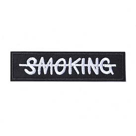 Computerized Embroidery Cloth Iron on/Sew on Patches, Costume Accessories, Appliques, for Backpacks, Clothes, Rectangle with Word NO SMOKING
