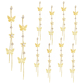 Nbeads 10Pcs Brass Tassel Pendants, with Crystal Rhinestone, Butterfly and Flower
