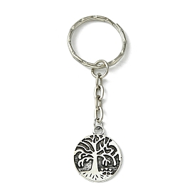 Iron Split Keychains, with Alloy Pendants, Tree of Life Charms,