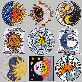 Sun Moon Computerized Embroidery Cloth Iron on Patches, Stick On Patch, Costume Accessories, Appliques