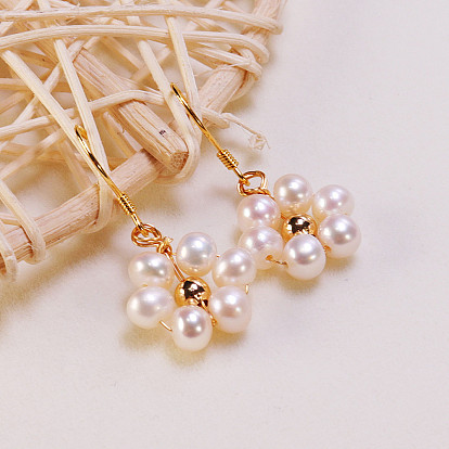 Серьги-подвески в виде цветка из натурального пресноводного жемчуга и латуни., с печатью 925, серебряные серьги-крючки