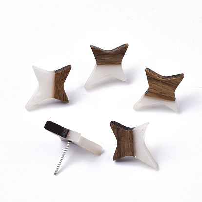 Resin & Walnut Wood Stud Earrings, with 304 Stainless Steel Pin, Star