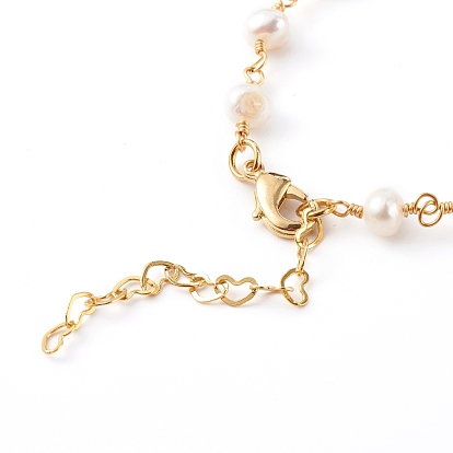 Brass Bracelet Making, with Natural Pearl Beads and Lobster Claw Clasps, White