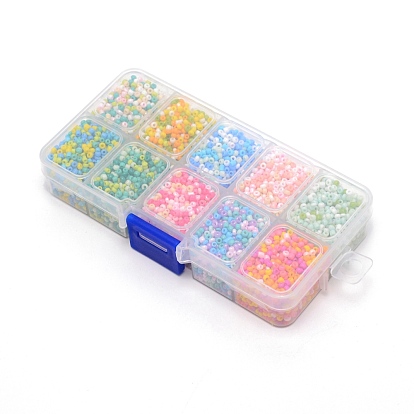 Glass Round Seed Beads Set, with Plastic Rectangle Box