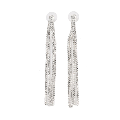 Brass Micro Pave Cubic Zirconia Stud Earrings, Tassel