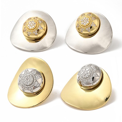 Серьги-пусеты из латуни с микропаве и прозрачным фианитом, без кадмия и без свинца, долговечный, плоско-круглые