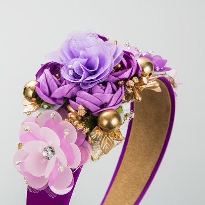 Baroque Style Crystal Flower Headband with Wide Brim and High Crown