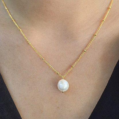 925 Sterling Silver Pendant Necklaces for Women, with Natural Baroque Pearl and Satellite Chains