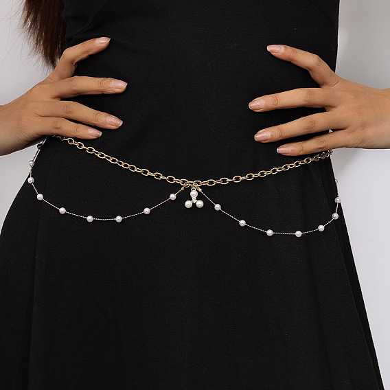 Цинковый сплав с пластиковой цепочкой из жемчужин, двухслойные цепочки на талию и живот для женщин, белые