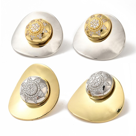 Серьги-пусеты из латуни с микропаве и прозрачным фианитом, без кадмия и без свинца, долговечный, плоско-круглые