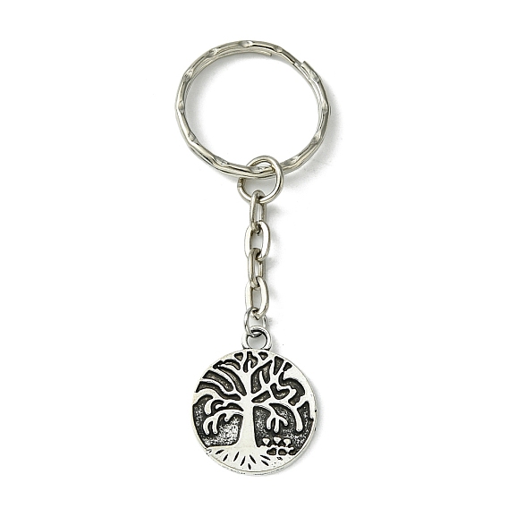Iron Split Keychains, with Alloy Pendants, Tree of Life Charms,