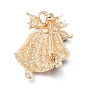 Golden Plated Alloy Brooches, with Rhinestone and Enamel, Christmas Bell, for Christmas