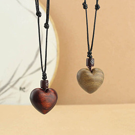 Кулон в виде деревянного сердца, регулируемый черный вощеный шнурок, ожерелье для женщин
