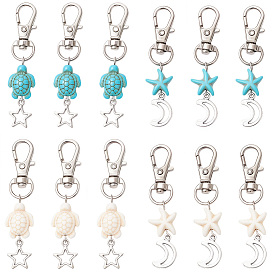 10 сумки 2 цвета морская звезда черепаха синтетическая бирюза подвеска украшения, с подвеской в виде звезды и луны из сплава и поворотными карабинами
