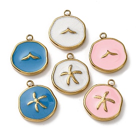 304 нержавеющей стальной эмали подвески, плоские круглые прелести, золотые, ионное покрытие (ip)