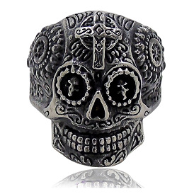 Alloy Skull with Cross Finger Ring, Gothic Punk Jewelry for Women