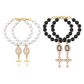4 шт. 2 стили подвески из сплава, эмали, стразов и акриловых бусин-жемчужин, крест с овальной Девой Марией