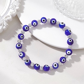 Браслеты ручной работы из круглых бусин в технике лэмпворк с изображением сглаза, эластичные, для женщин., с бусинами из полимерной глины