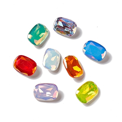 Light AB Style K9 Glass Rhinestone Cabochons, Pointed Back & Back Plated, Octagon Rectangle