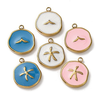 304 нержавеющей стальной эмали подвески, плоские круглые прелести, золотые, ионное покрытие (ip)