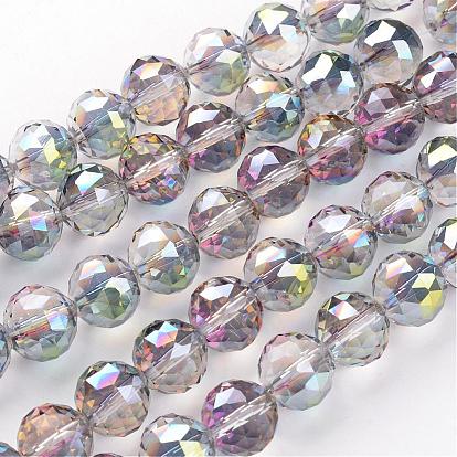 Electroplate Glass Bead Strands, Half Plated, Faceted, Round