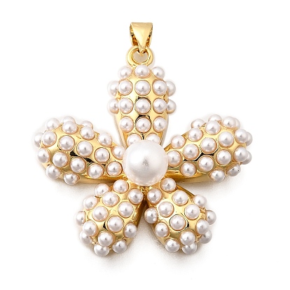 Латунные подвески, цветок, с абс пластмассовой имитационной жемчужиной, долговечный, без кадмия и без свинца, стойки покрытие, реальный 18 k позолоченный