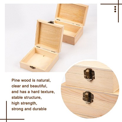 Caja plegable de madera de pino olycraft, con cierre de hierro, Rectángulo