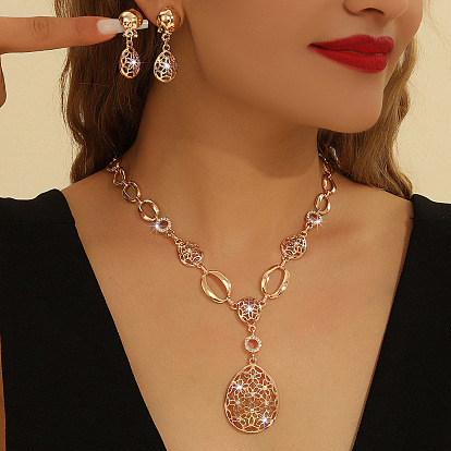 Наборы сережек-гвоздиков и подвесок из сплава с кристаллами в форме капли., богемные украшения в виде ажурных цветов для женщин