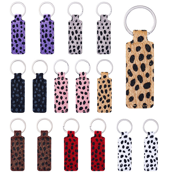 16 шт. 8 цвета прямоугольные брелки из искусственной кожи с леопардовым узором, брелоки из платинового сплава