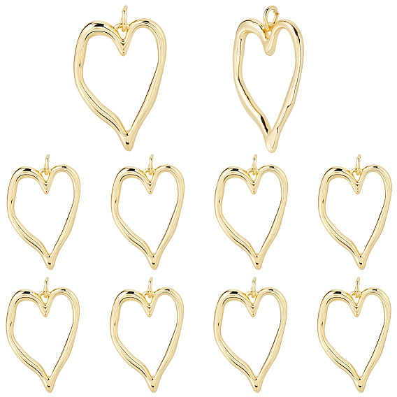 10подвески из латуни с гальваническим покрытием, полые прелести сердца, без свинца и без кадмия, с целью перехода в кольце, долговечный