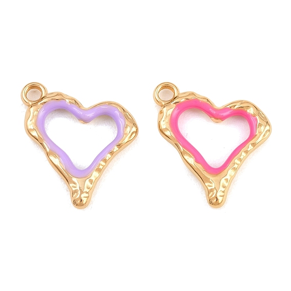 304 colgantes de esmalte de acero inoxidable, encantos del corazón, revestimiento de iones (ip), dorado