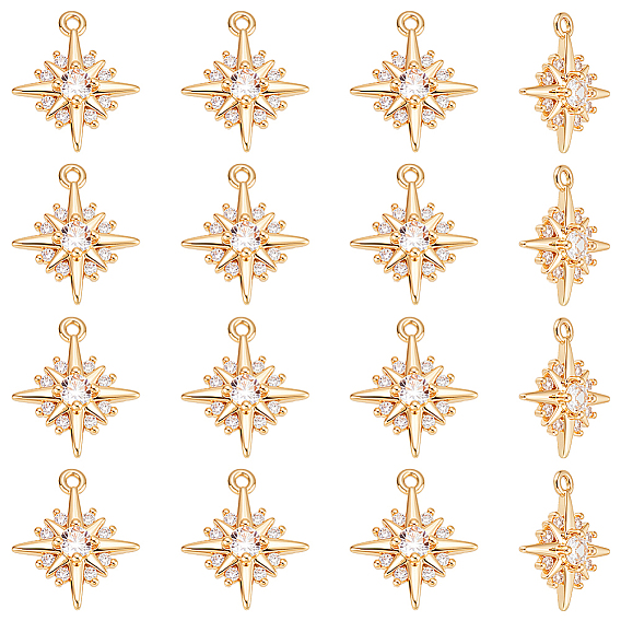 16 кулоны из латуни с прозрачным кубическим цирконием, звезды прелести