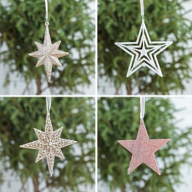 Decoraciones colgantes de estrella de plástico con tema navideño, adornos colgantes del árbol de navidad