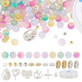 DIY Bracelets Making Kit, Including Glass & Brass & Rhinestone Beads & Alloy Spacer Beads & Alloy Pendants & 304 Stainless Steel Jump Rings, Clear Elastic Crystal Thread