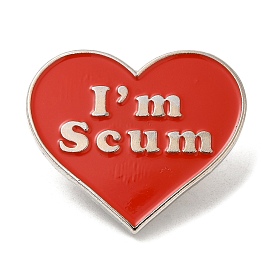 Heart with Word I'm Scum Enamel Pins, Platinum Tone Alloy Brooches for Clothes Backpack