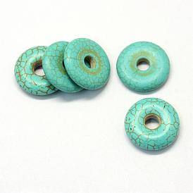 Синтетический драгоценный камень бирюзового подвески, пончик / пи-диск, окрашенные