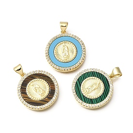 Пасхальные подвески из латуни с прозрачными кубическими циркониями и акрилом., Плоские круглые подвески с узором Девы Марии, реальный 16 k позолоченный