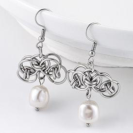 Boucles d'oreilles pendantes en acier inoxydable et résine avec perles, ronde