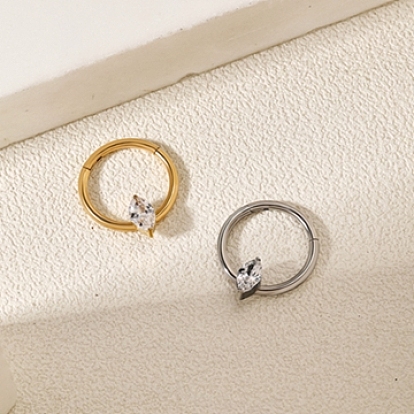 304 Кольца для носа в форме конского глаза из нержавеющей стали с прозрачным кубическим цирконием